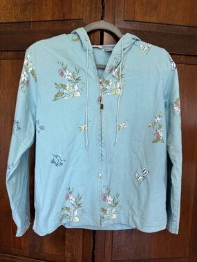 Three Hearts Light Blue Floral Full-Zip Hoodie – Tropical Botanical Print